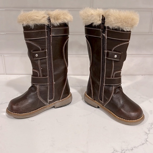 Kirsten Licet Shoes Faux Fur And Leather Brown Riding Boot Tall